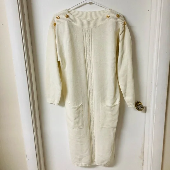 Darian | Sweaters | New White Gold Button Accent Sweater Dress | Poshmark